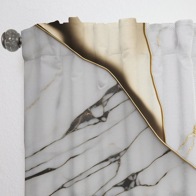 Abstract Geode Marble White And Gold I - Modern Velvet Curtain - Room Darkening - 1 panel, 52" W x 84" L