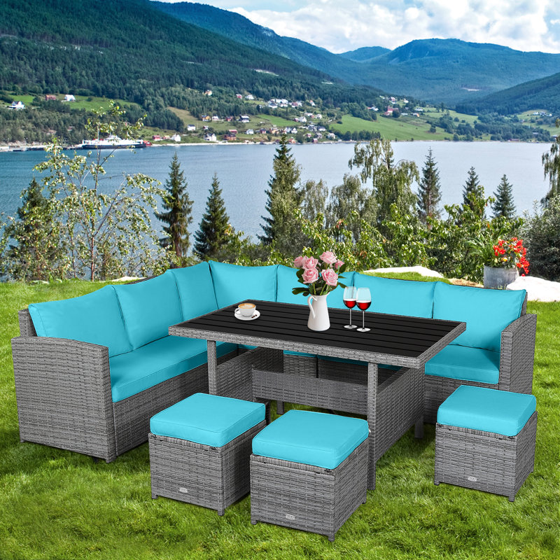 Ensemble de meubles d'extérieur en rotin 7 pièces Red Canel Studio®, Turquoise
