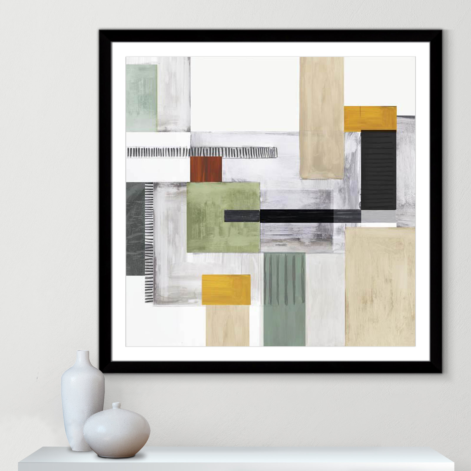 Playful Blocks, Black Cube Framed, 42.5" H x 42.5" W x 1.25" D