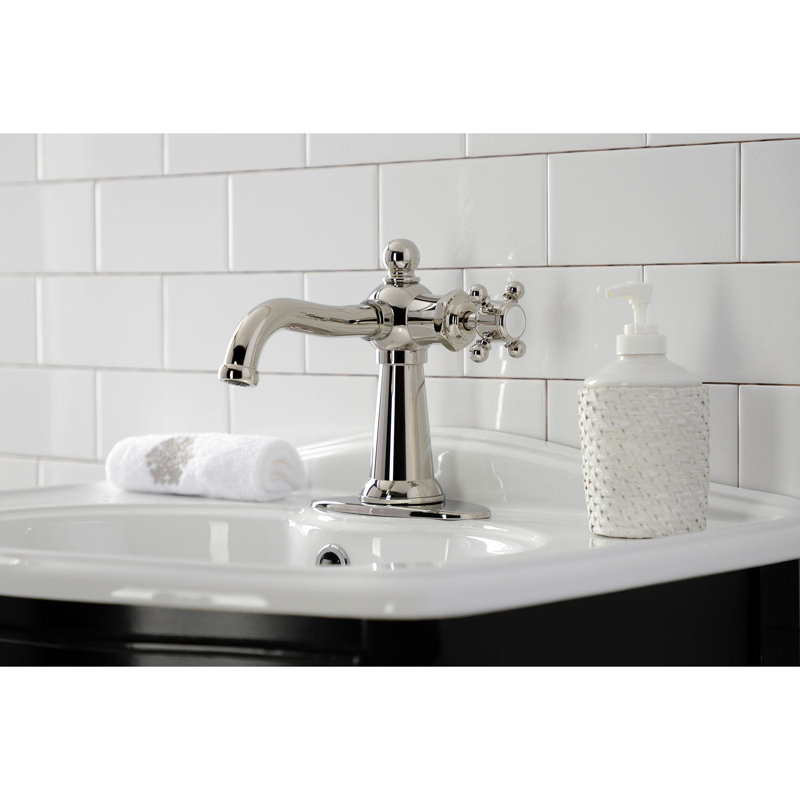 Kingston Brass Nautical Single-Handle 1-Hole Deck Mount Bathroom Faucet with Push Pop-Up and Deck Plate, Polished Nickel
