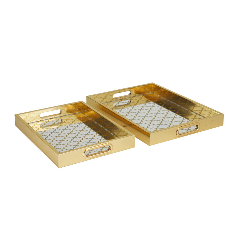 Dubon Plastic Mirrored Geometric Decor Gold Tray Set