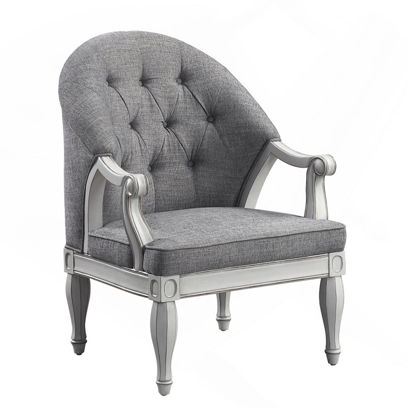 Chaise grise en tissu gris et blanc antique