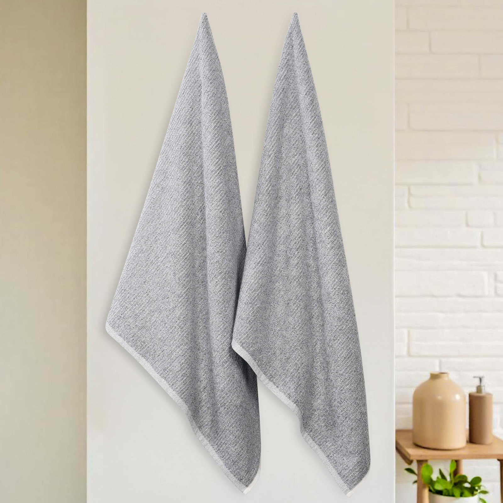 Destin Viscose Cotton Blend Medium Weight Textured Ribbed Bath Sheets, Charcoal