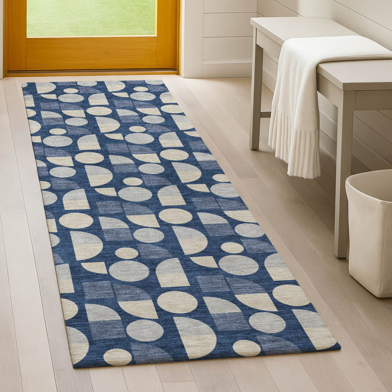 Machine Washable Indoor/Outdoor Chantille ACN2921 Geometric Rug, 2'3" x 7'6" Runner, Navy
