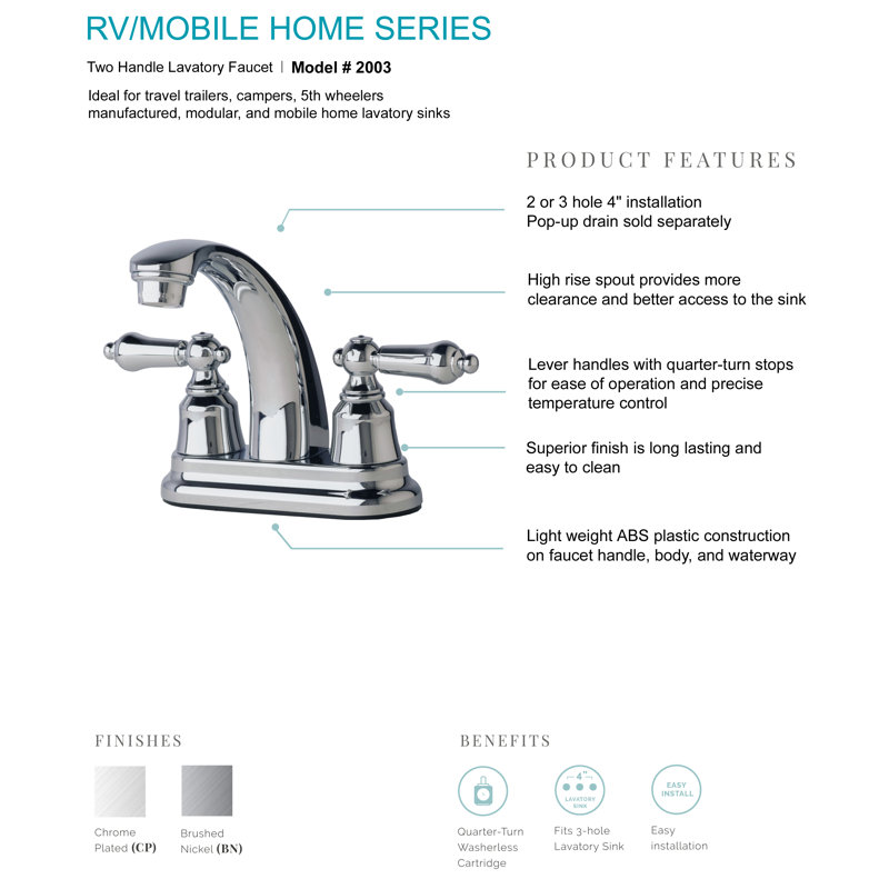 RV/Mobile Home Centerset Bathroom Faucet, Chrome