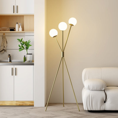 Raimondas 65'' Tall Standing Up Glass Tree Floor Lamp (Gold, Tripod, Globe & Lantern) - MCM Modern Traditional Novelty Floor Lamps For Living Room, Bedroom, Nursery & Reading Corner