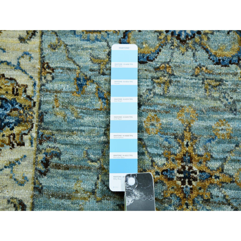 Tapis de couloir oriental Shah Abbas XL en porcelaine bleu noué à la main 2 pi 7 po x 15 pi 10 po