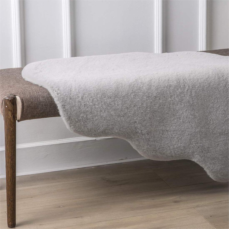 Khyrie Solid Color Machine Woven Shag Faux Fur Area Rug in Light Gray, Novelty 4' x 6'