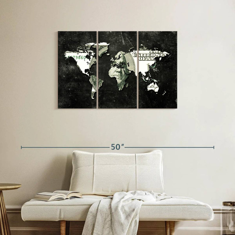 Carte du monde en dollars américains Aliaz, H 24 po x l 38 po