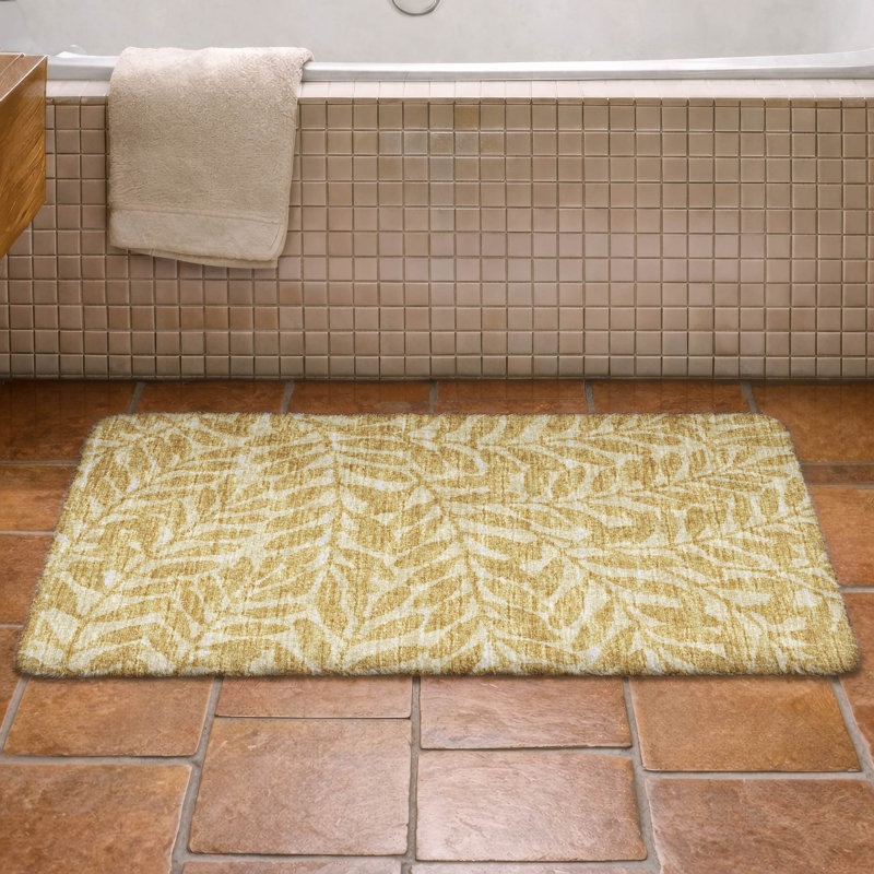 Premium Machine Washable Dream Shag ADS111 Tropical Leaves Rug, Gilded, 2'6" x 3'10"
