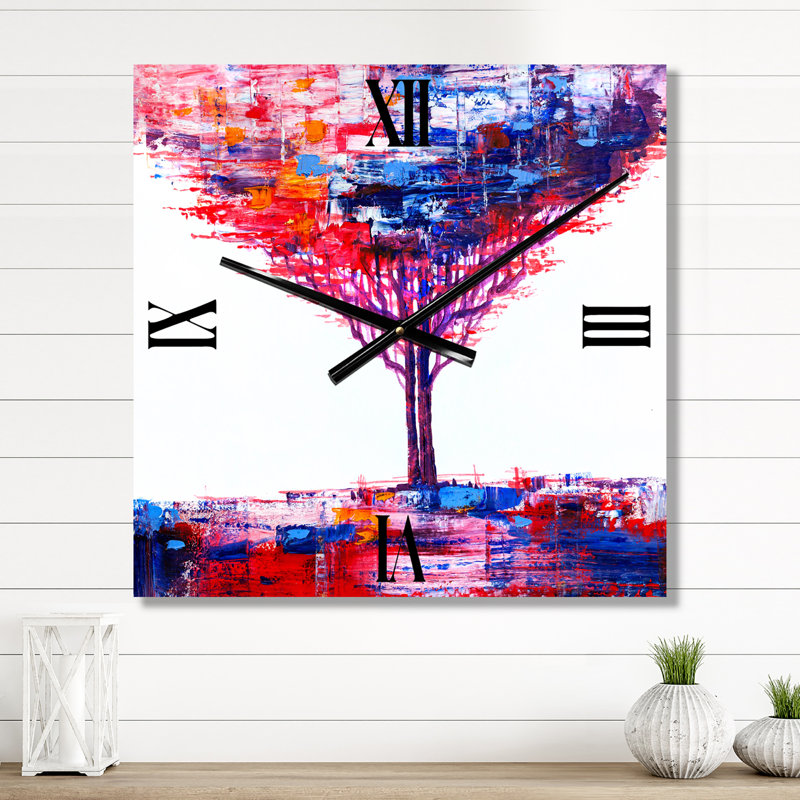 Arbre abstrait impressionniste sur une horloge murale, Médium