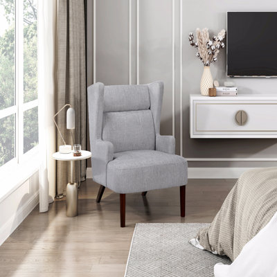 Chaise d'appoint - Fauteuil à oreilles gris de style contemporain avec revêtement en chenille et cadre en contreplaqué