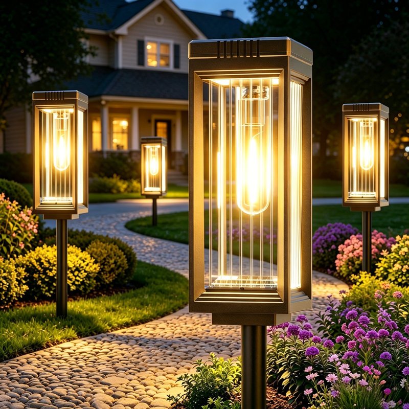 Lumière de chemin solaire surélevée moderne surdimensionnée en verre rayé modernisé, IP65 imperméable avec éclairage solaire de paysage avec marche / arrêt et filament lumineux 2X plus lumineux