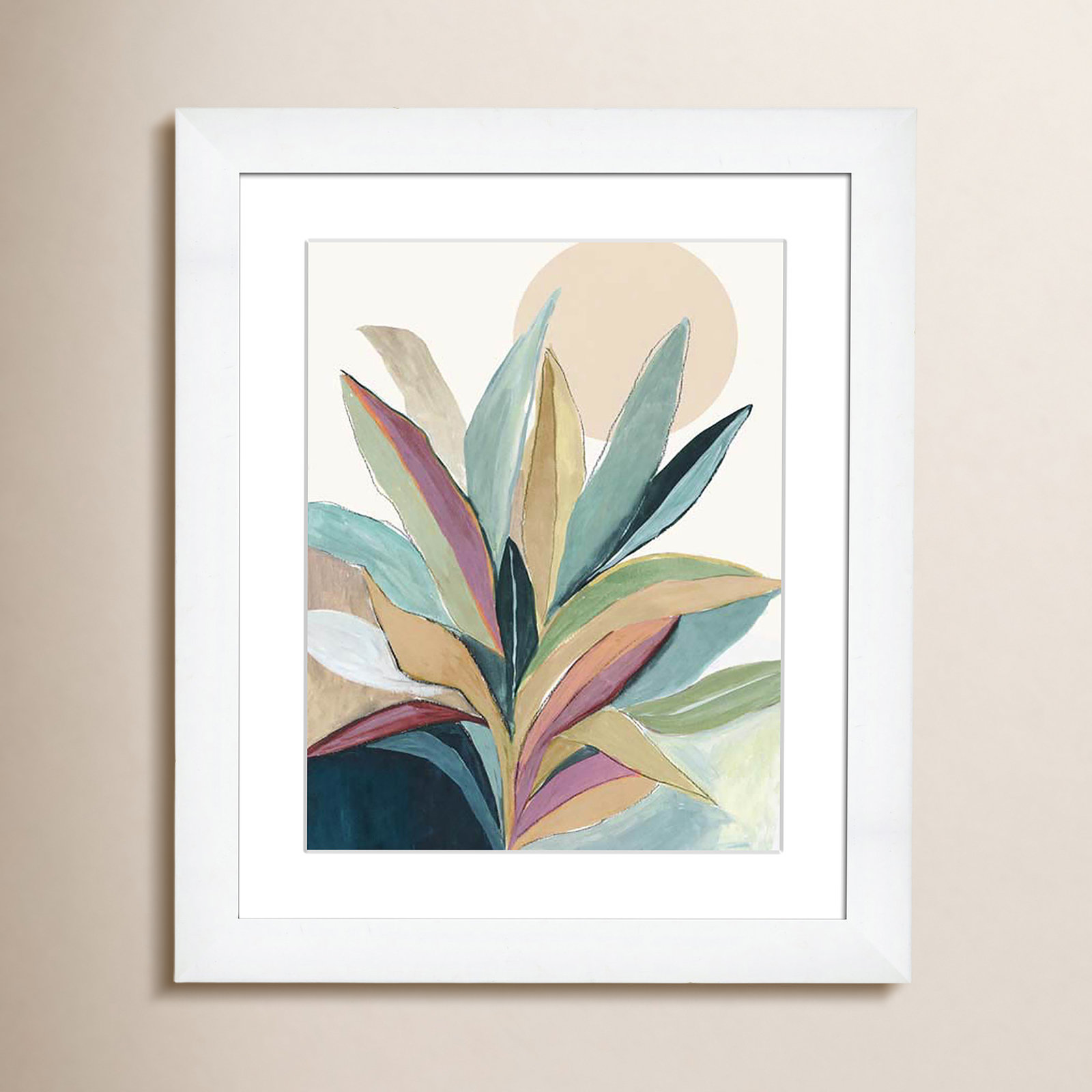 Sherbrooke Sunny Bright Leaves I Framed On Paper by Asia Jensen Print, White Cube Frame Matted, 20.5" H x 17.5" W x 1.25" D