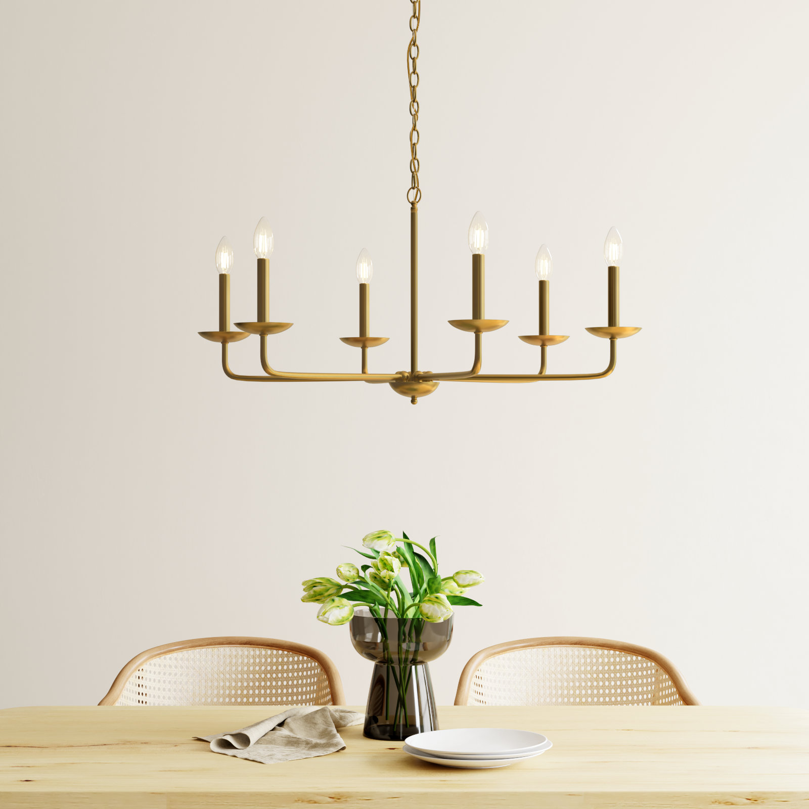 Baltray 6 - Light Candle Style Classic/Traditional Chandelier, Brass, 18.5" H x 30" W x 30" D