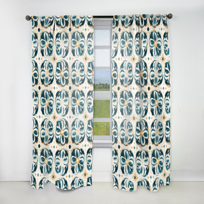 «Blue Vintage Moroccan Tiles Dream» - Rideau damassé - Velours obscurcissant - 1 panneau
