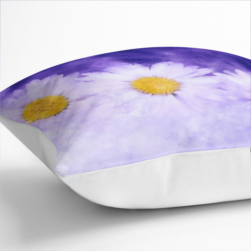Three White Daisies Scatter Cushion with Filling, White, 55cm H x 55cm W x 20cm D