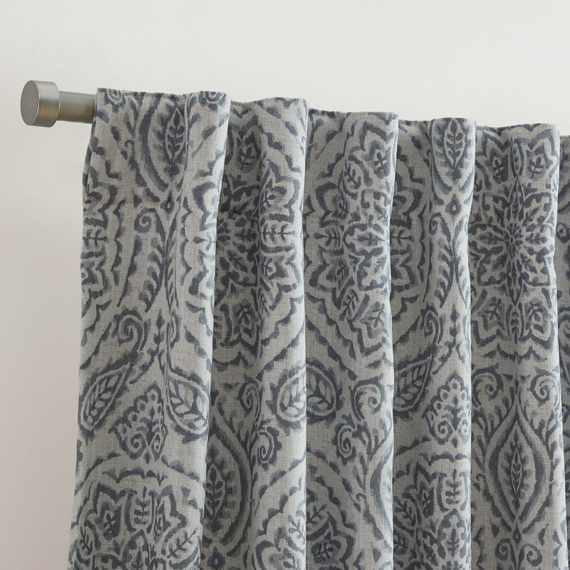 Rilley Medallion Print Polyester Blackout Curtain Panel, Gray, 52" W x 84" L