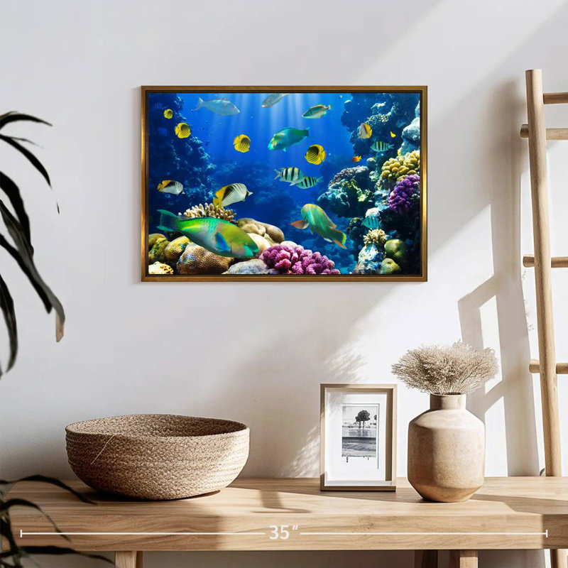 Underwater Sea Creatures, 19" X 13", Floating Frame Gold