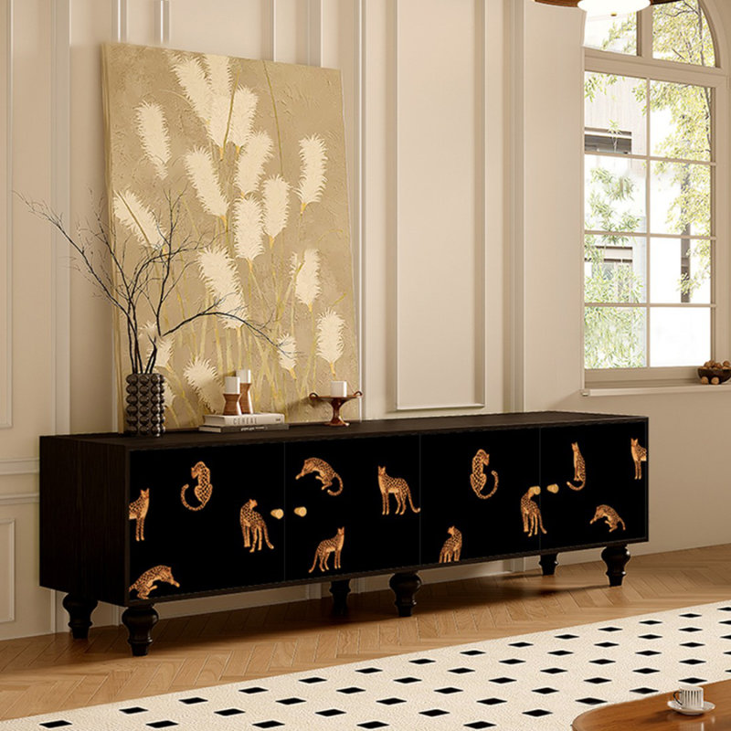 Meuble télé moderne en bois massif noir, H 21,65 po x L 70,87 po x l 15,75 po