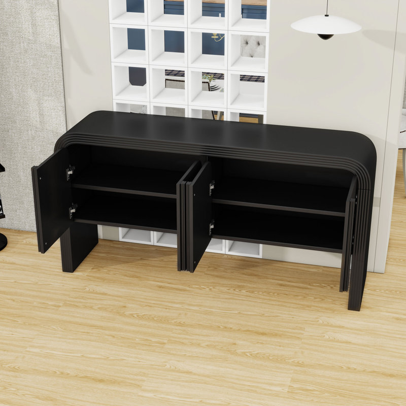 Wood Console Table with 4 Doors and Adjustable Shelves, Black