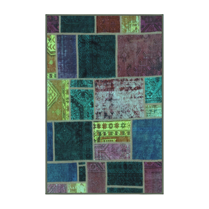 Tapis turquoise / vin / bleu en coton tissé à la machine Madisonrose, Rectangle 8 pi x 10 pi