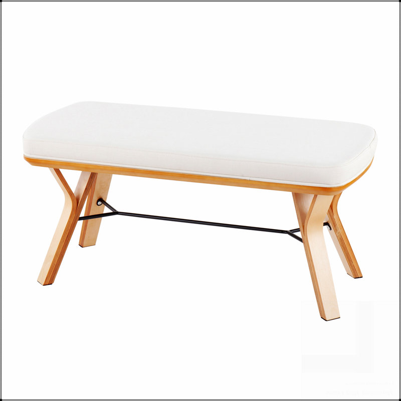 Banc Folia Mid-Century moderne en bois naturel, Crème