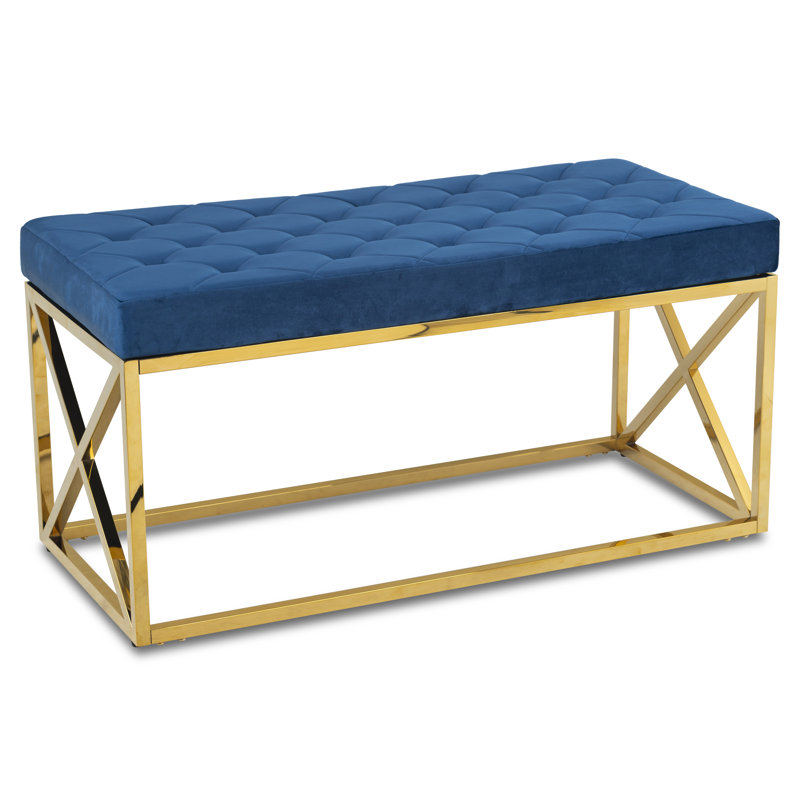 Mynatt Upholstered Bench, Gold, Blue
