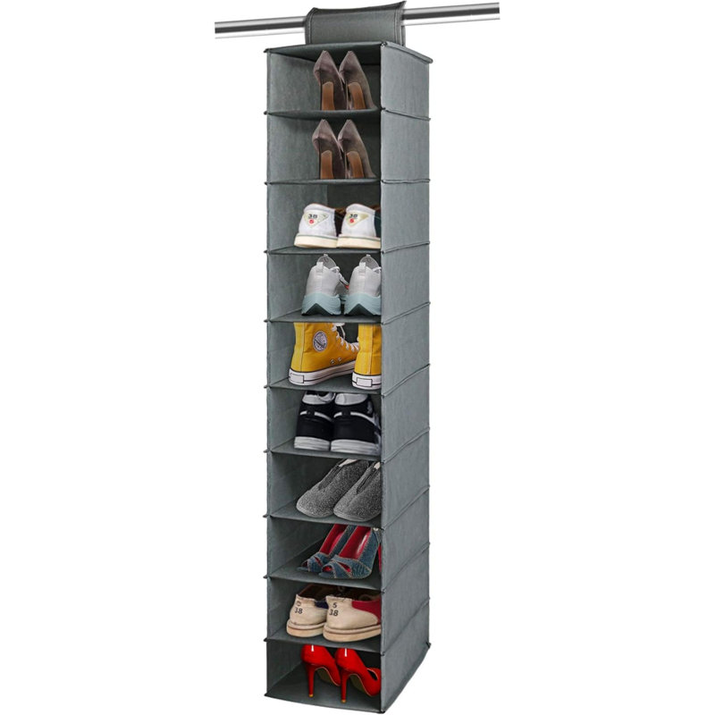 10 Pair Hanging Shoe Organizer, Dark Gray