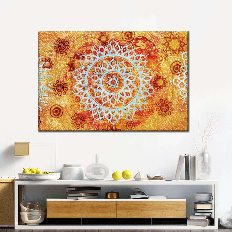 «Sun Like Mandala», symboles sur toile, H 16 po x l 24 po x P 1,25 po