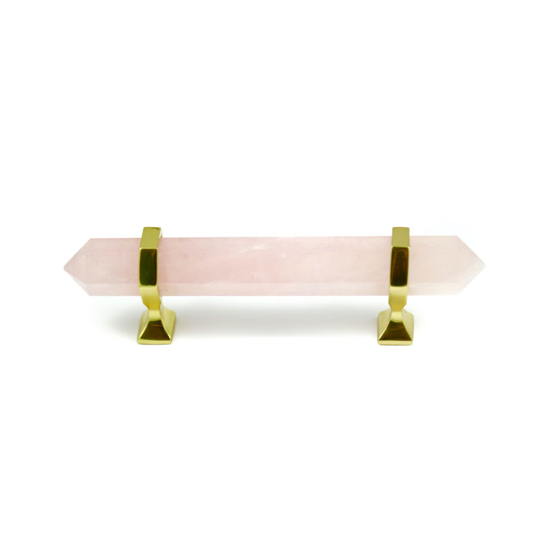 Poignée barre 3 po Rose Quartz, Laiton, 3"