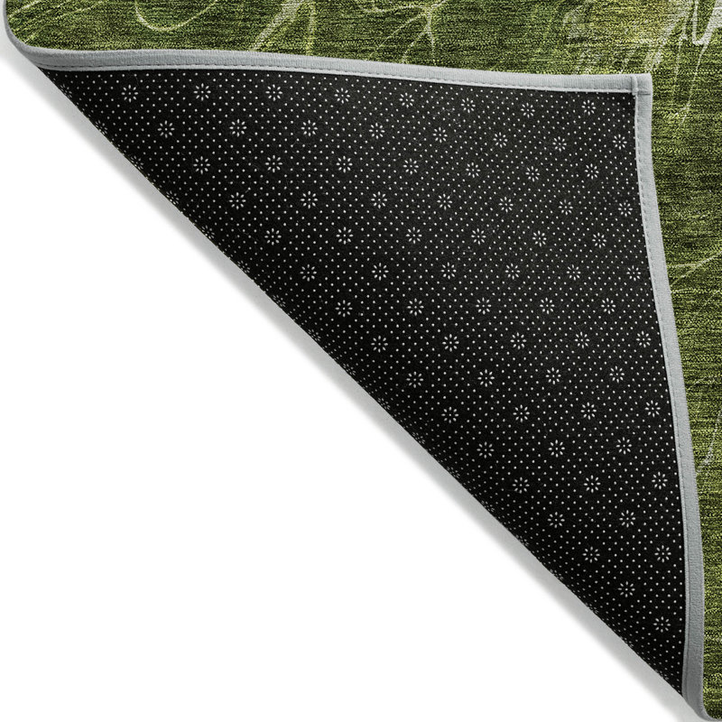 Polyester abstrait tissé à la machine intérieur / extérieur Tinatin en vert, Rectangle 1 pi 8 po x 2 pi 6 po
