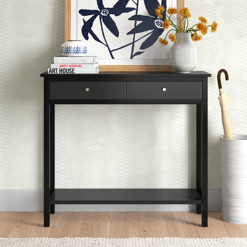 Lorriane 90cm Console Table for Living Room Furniture, 2 Drawers Hallway Table, Black
