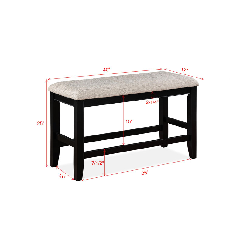 Contemporary Counter Height Bench With Linen Upholstered Seat And Non-slip Footrest Rectangular Dark Grey