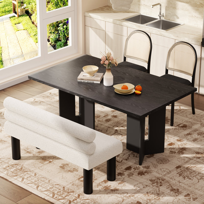 Ensemble de table de salle à manger 60 "avec bancs Sheniece, 4 Pieces: Table, 2 Chairs, Bench, Black, White/Black