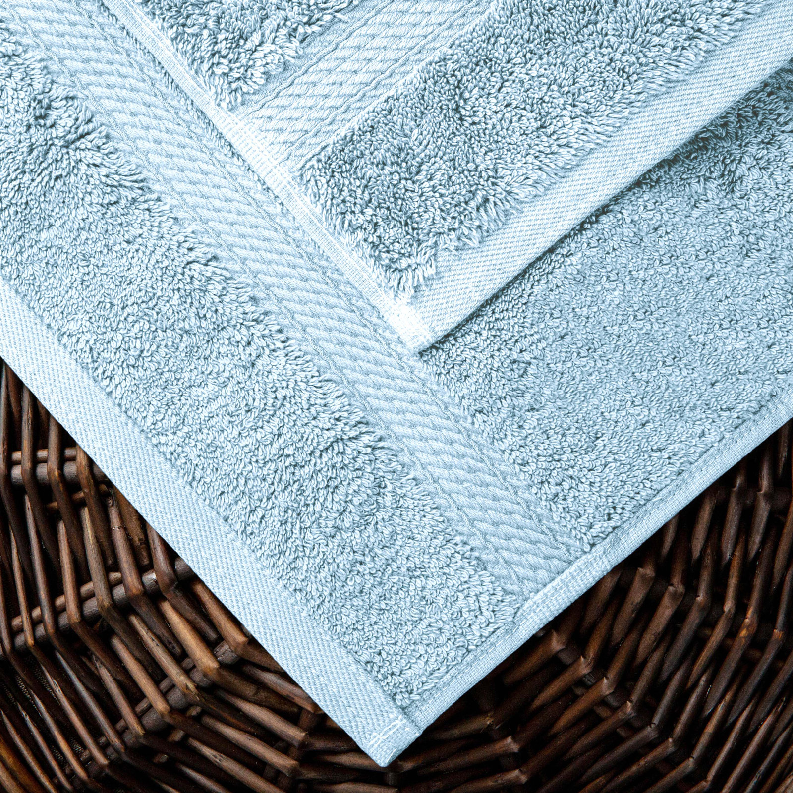Egyptian Cotton Hand Towels, Light Blue