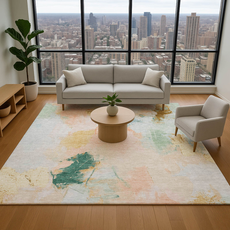 Premium Machine Washable Emest AMF1914 Abstract Rug, Rectangle 10' x 14'
