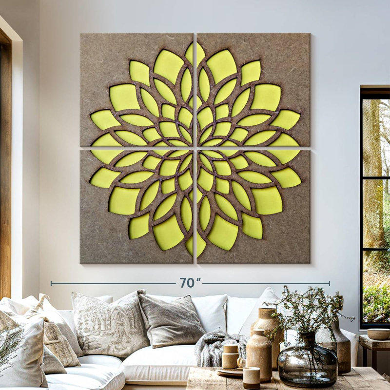 Mandala jaune Kerner, H 57 po x l 57 po