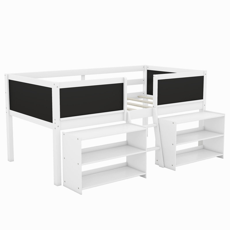 Lit mezzanine simple simple avec deux tablettes mobiles et échelle, avec tableau noir de garde-corps décoratif, (ancien SKU: WF283286AAK)