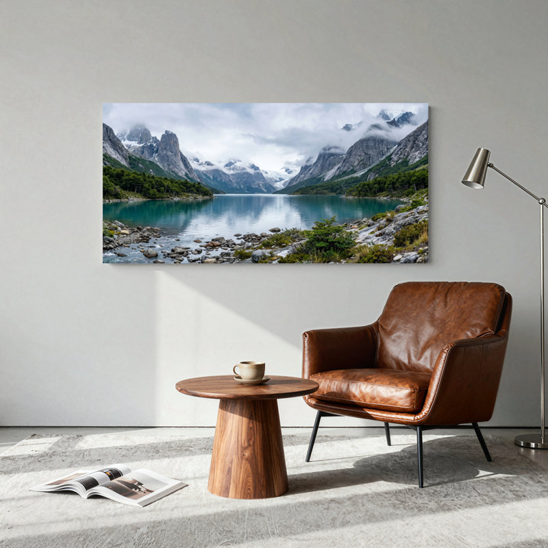 Ensemble de 1 tableau sur toile représentant un lac de montagne, L 58 po x H 28 po, Toile tendue