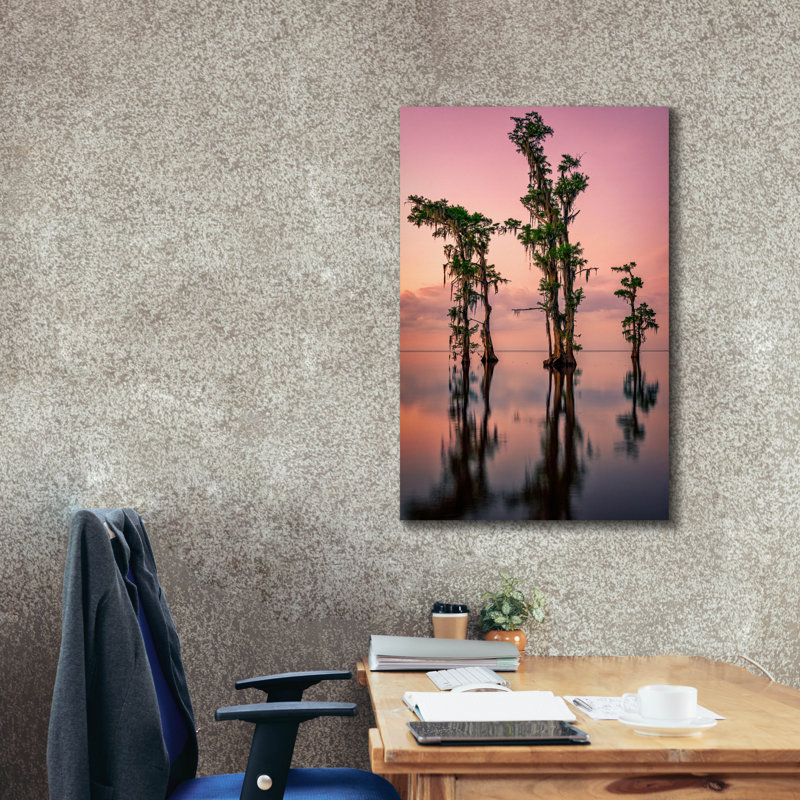 «Pink Twilight On Lake Maurepas» par Rick Berk, art mural sur toile, H 40 po x l 26 po x P 1,5 po