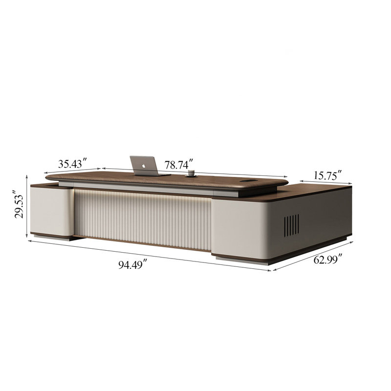 Bureau de direction en L 94,49 po haut de gamme et brun grand, H 29,53 po x l 94,49 po x P 62,99 po