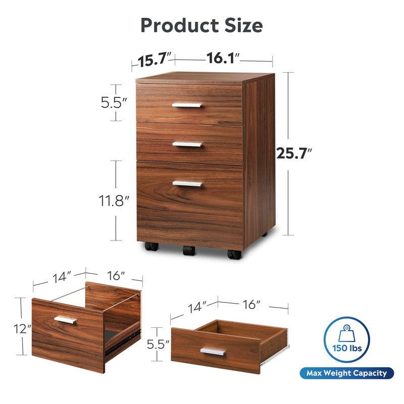Stroup 41cm Wide 3 -Drawer Mobile File Cabinet, Walnut