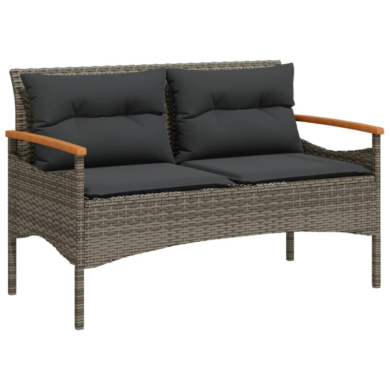 Banc de patio avec coussins 45,7 x 24,6 x 29,1 po en rotin de poly, Gris / gris