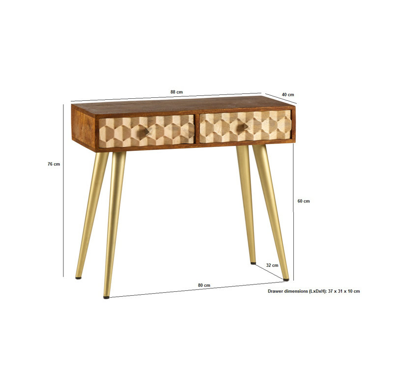 Worcester 88 cm W Solid Wood Top Console Table