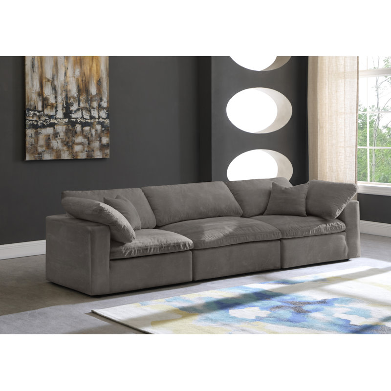 Canapé modulaire confortable en velours à accoudoirs carrés avec coussins réversibles de 119 po, Velours gris