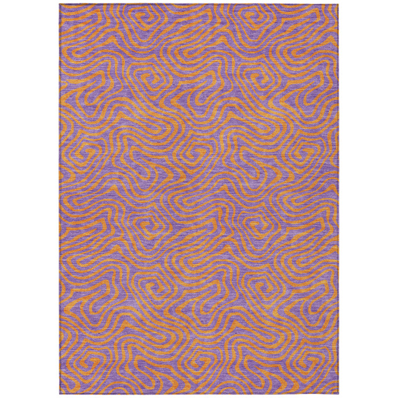 Purple and Orange Swirl Pattern Washable Synthetic Rug