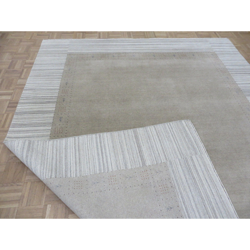 Tapis zone rectangulaire beige/ivoire 8 pi x 9 pi 10 po one-of-kind noué la Dresler