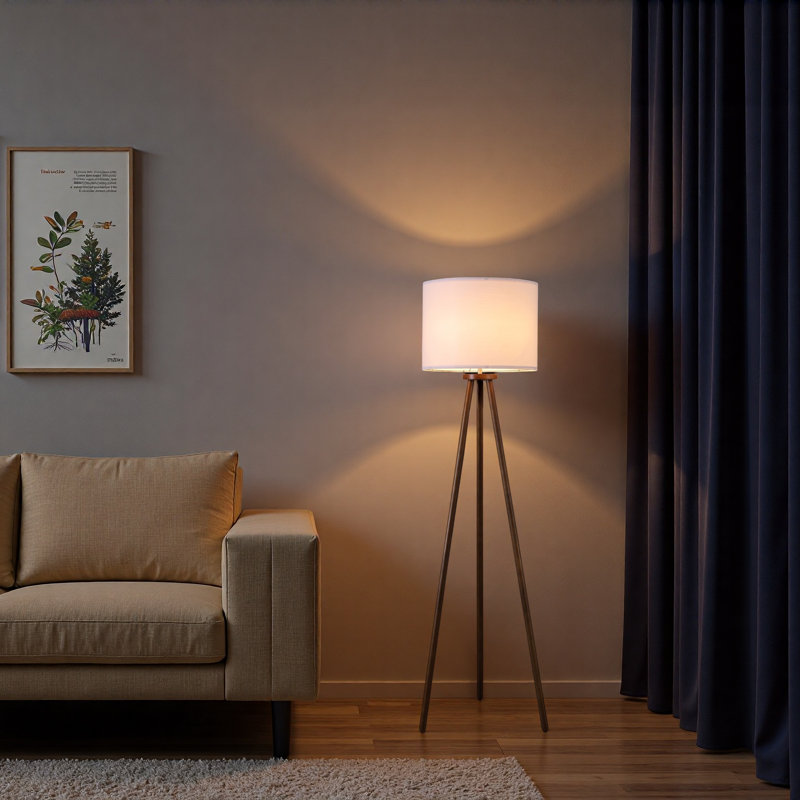 60.6'' Nordic Tripod Floor Lamp with Walnut Solid Wood Base & Linen Shade, Foot Switch, E26 Socket, UL Certified Modern Standing Lamp for Living Room, Bedroom, Study & Reading Nook