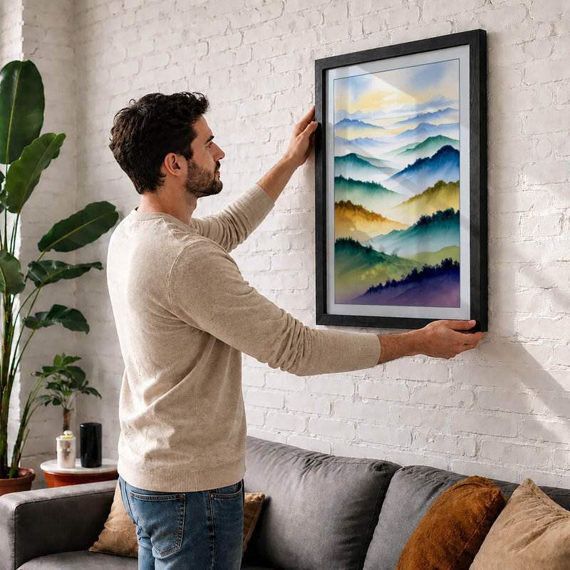 Mountains At Sunrise Scandinavian - Print, A2 - 59.4 x 42.0 cm, Black